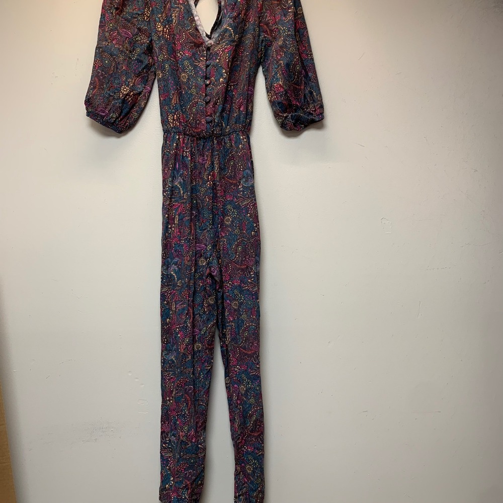 Evereve Jumpsuit Women XS Multicolor Excellent Paisley Boho Puff Sleeve 12843